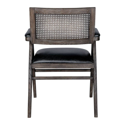 Fauteuil Charles Blanc d'Ivoire en cuir noir vieilli et mousse naturelle