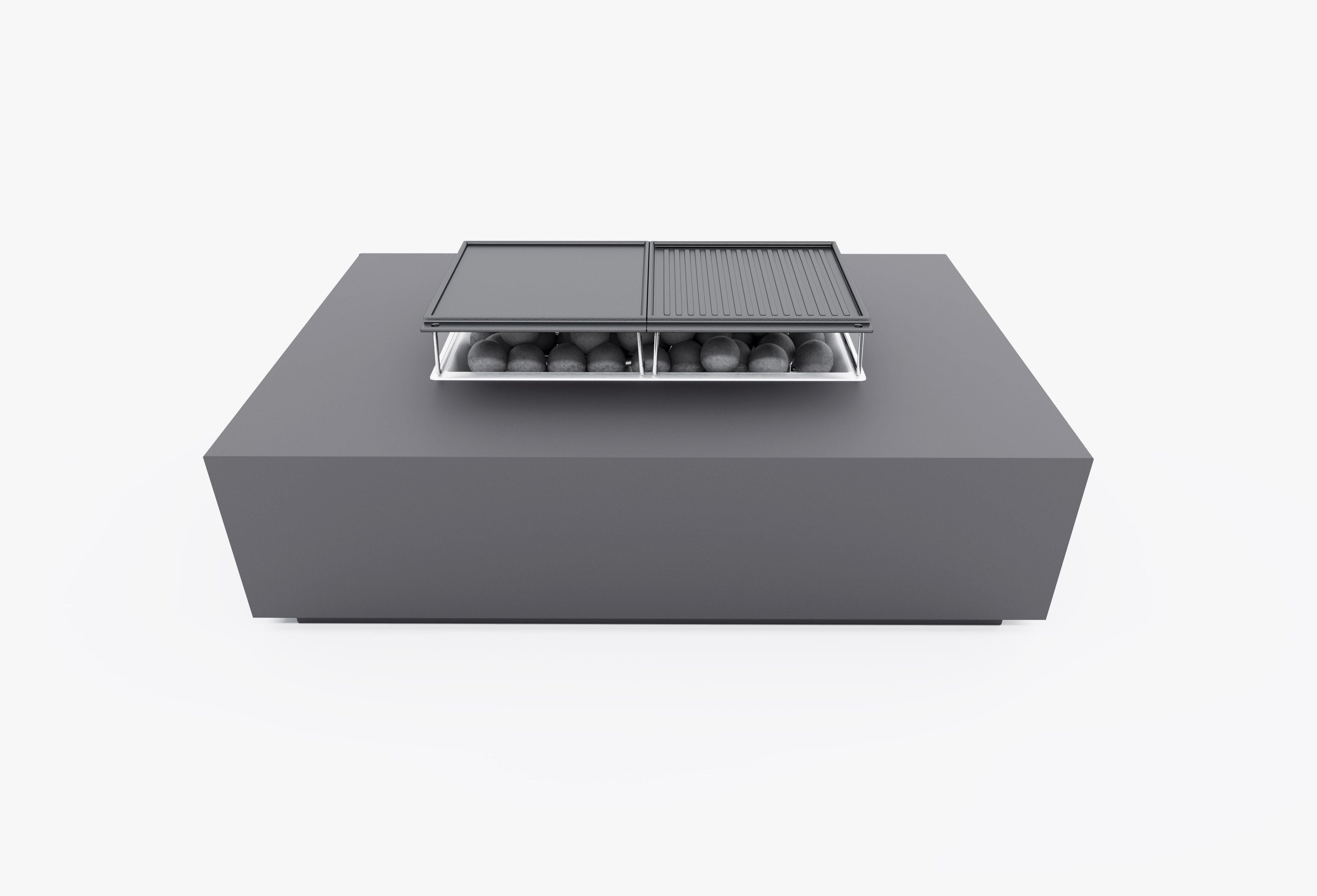 Ensemble de table et foyer en béton rectangulaire