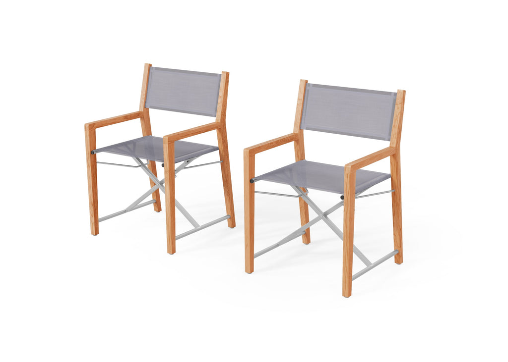 Chaise de directeur de salle à manger d'extérieur en teck, lot de 2