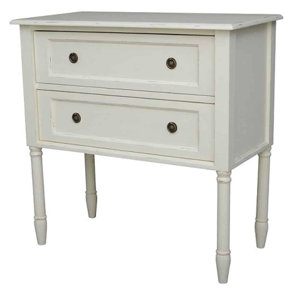 Commode Emma à 2 tiroirs, blanc cassé