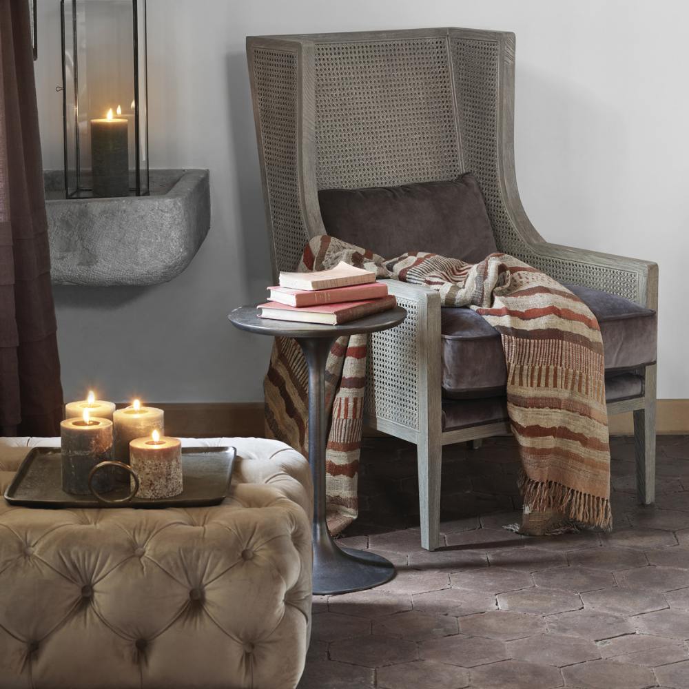 Fauteuil Blanc d'Ivoire Fabien - Velours gris foncé