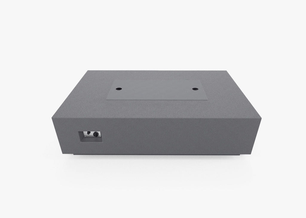 Ensemble de table et foyer en béton rectangulaire avec housse pour réservoir de propane