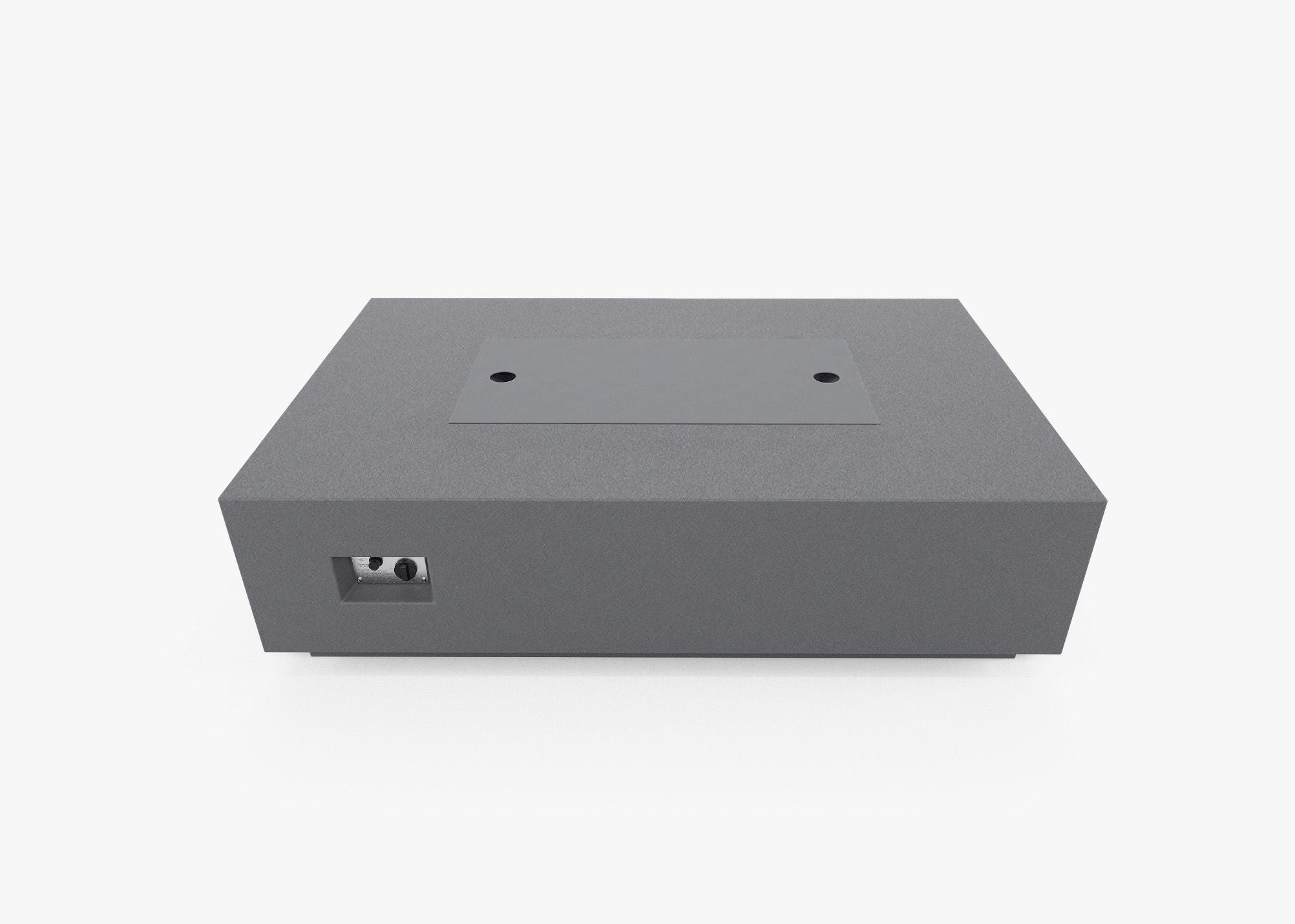 Ensemble de table et foyer en béton rectangulaire avec housse pour réservoir de propane