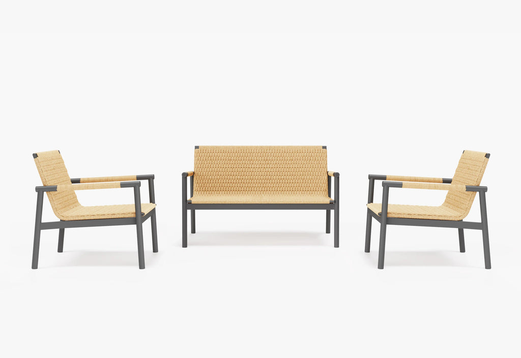 Ensemble causeuse et conversation Flex en osier et aluminium