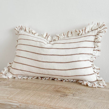 Coussin lombaire Heidi à rayures crème et marron