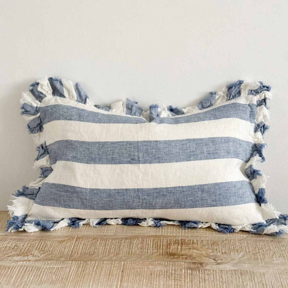 Coussin lombaire à larges rayures bleues Heidi