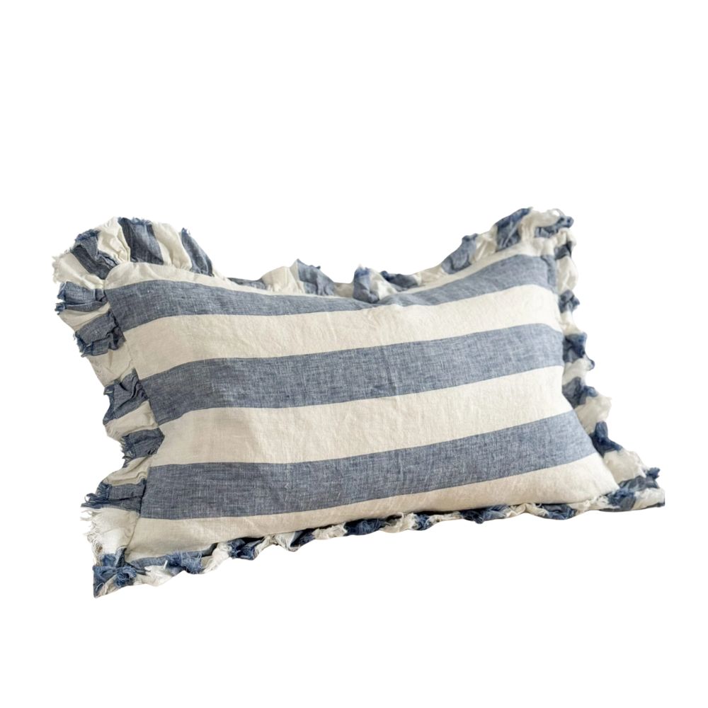 Coussin lombaire à larges rayures bleues Heidi