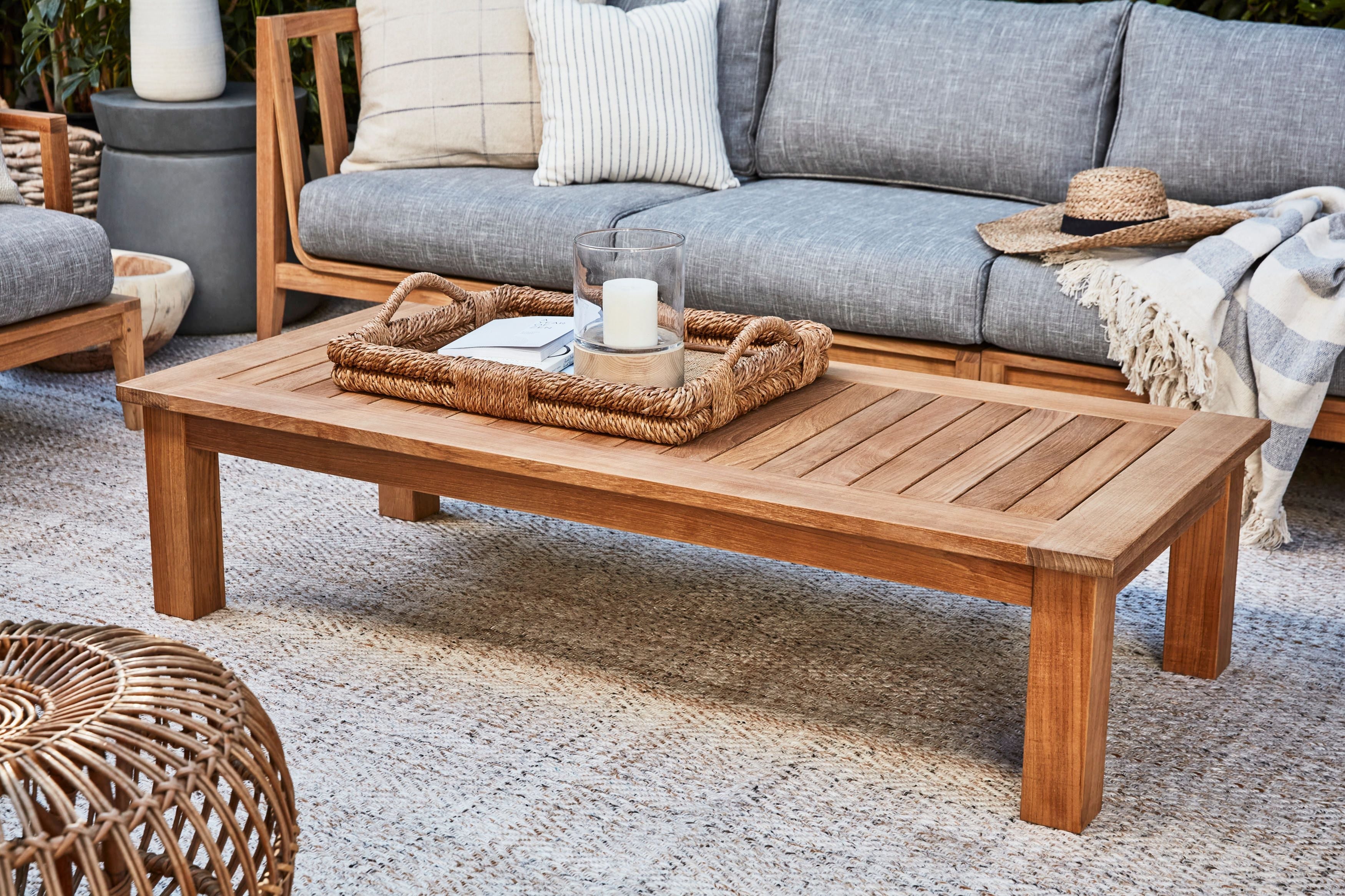 Table basse d'extérieur en teck - Pied carré