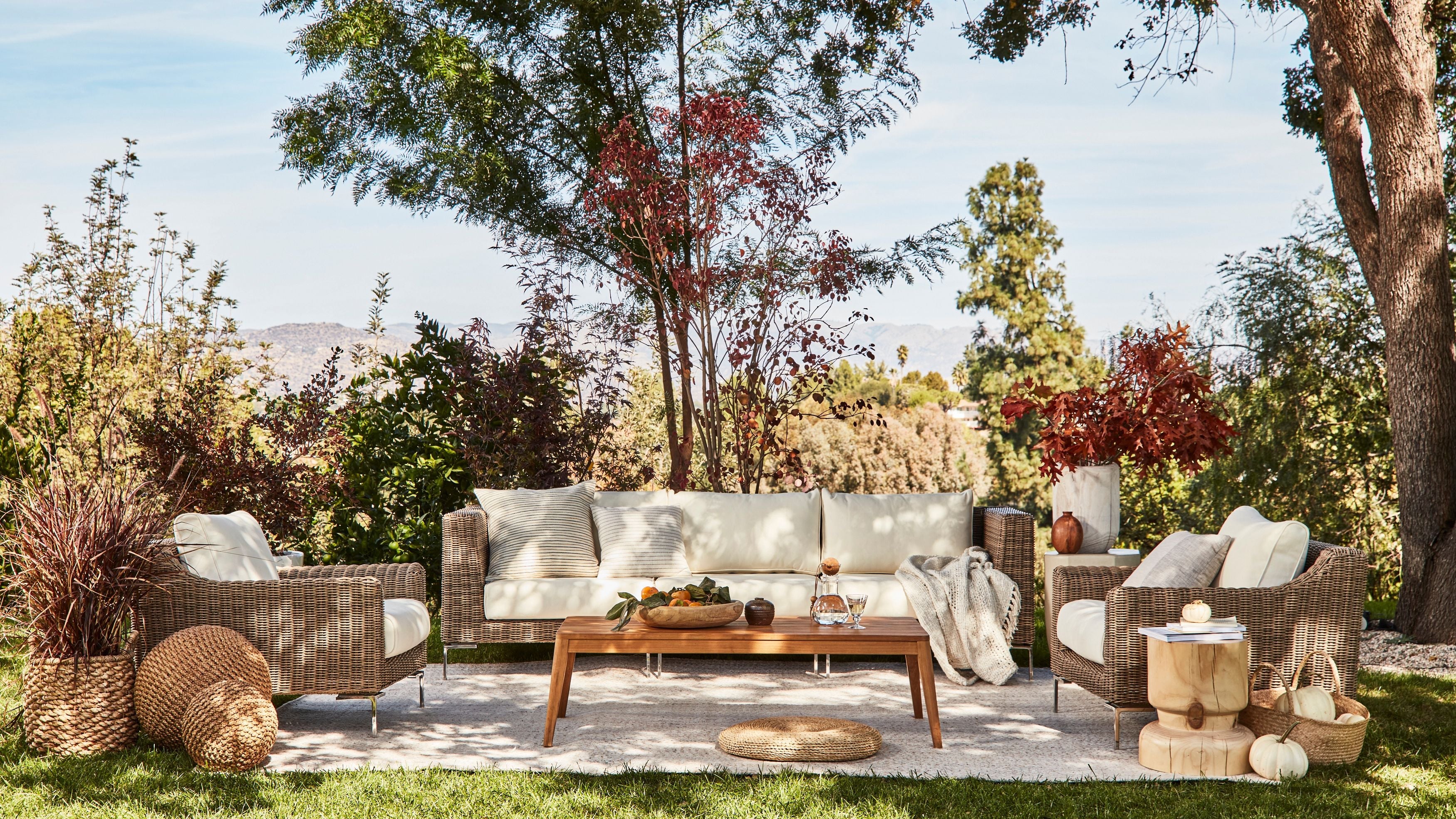 Chaise sectionnelle d'extérieur en osier marron