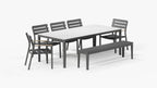 Table à manger d'extérieur OuterStone + 2 fauteuils 595 + 3 chaises sans accoudoirs 595 + banc de salle à manger en aluminium