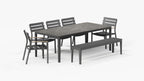Table à manger d'extérieur OuterStone + 2 fauteuils 595 + 3 chaises sans accoudoirs 595 + banc de salle à manger en aluminium