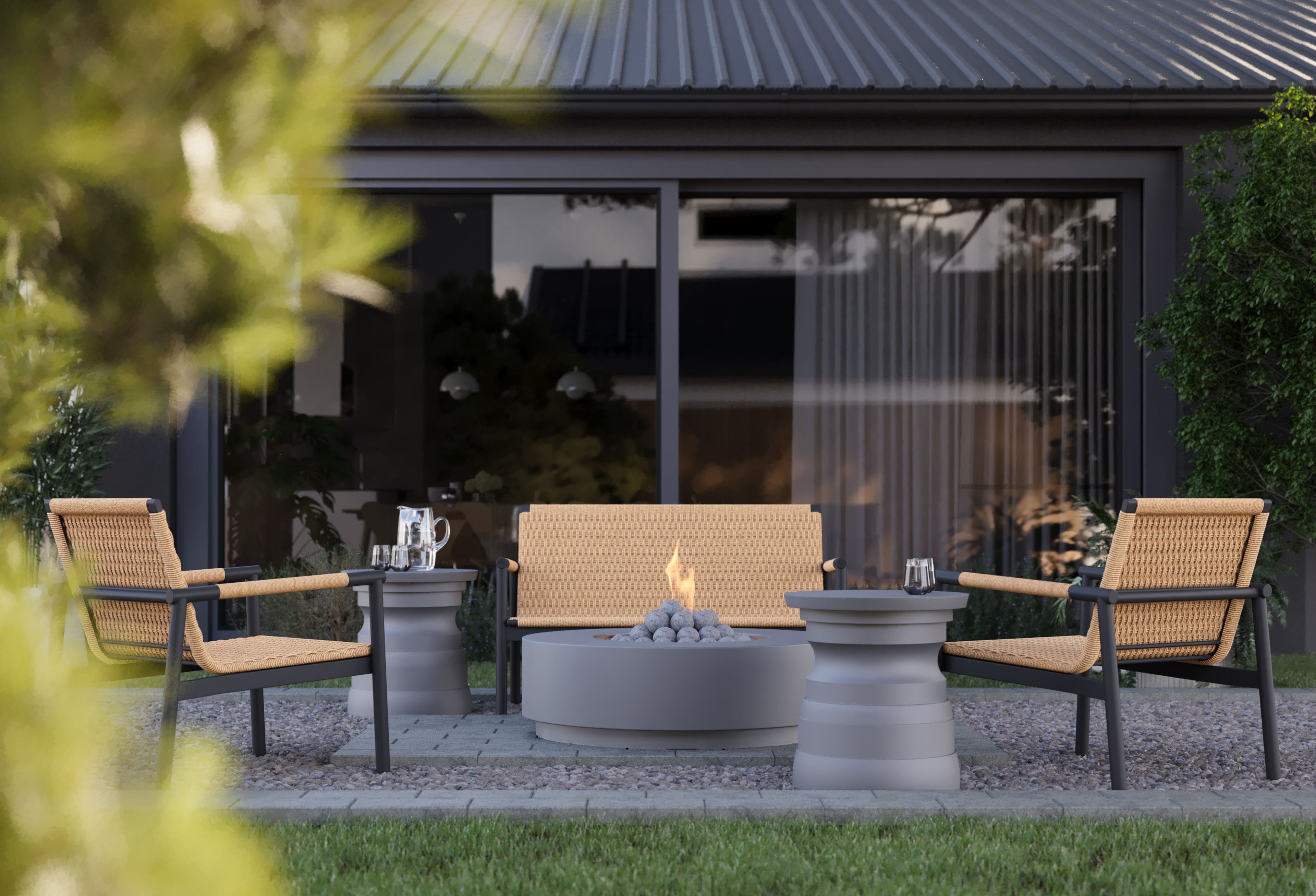 Causeuse flexible en osier et aluminium