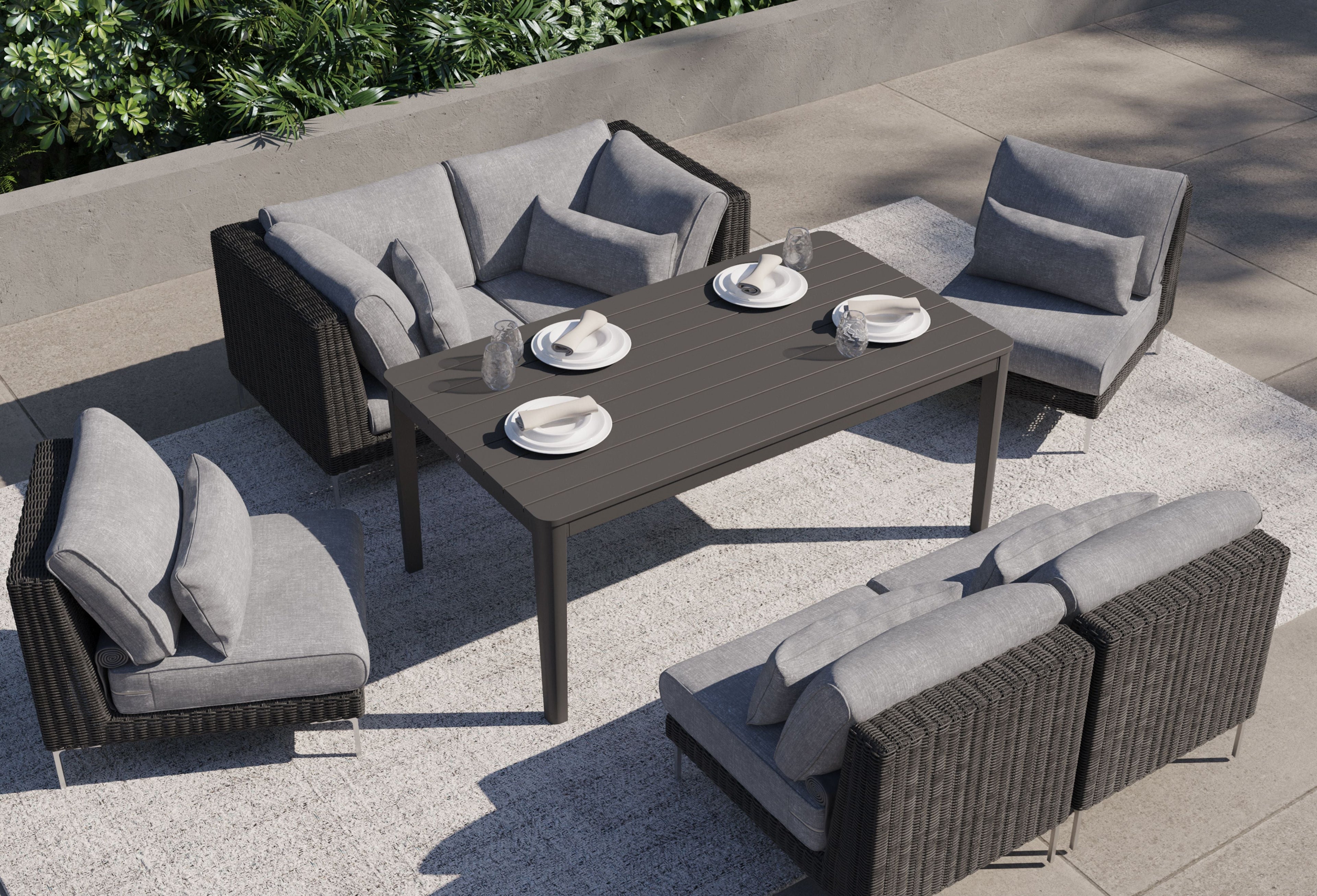 Ensemble de conversation avec fauteuils d'extérieur en osier noir