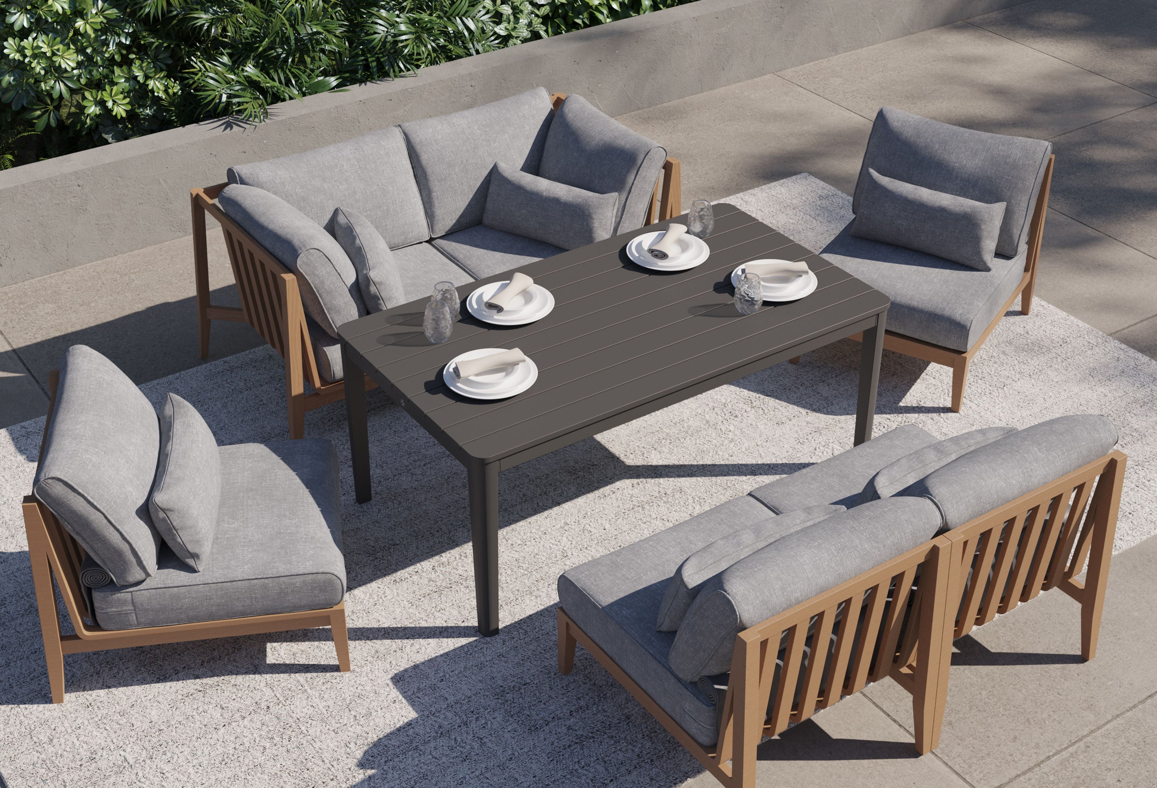 Canapé d'extérieur en teck avec fauteuils - 5 places