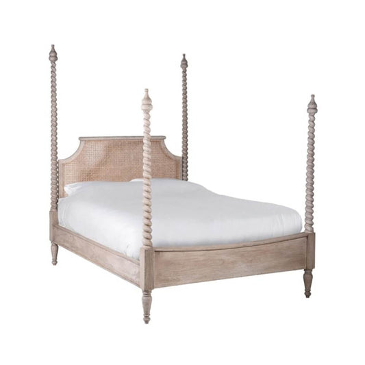 Lit à baldaquin Royal 180 cm (Super King) | Rotin noir et bois | Style colonial