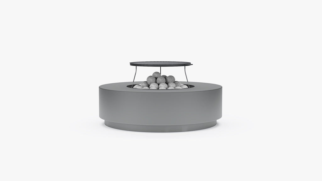 Ensemble de table et foyer en béton rond