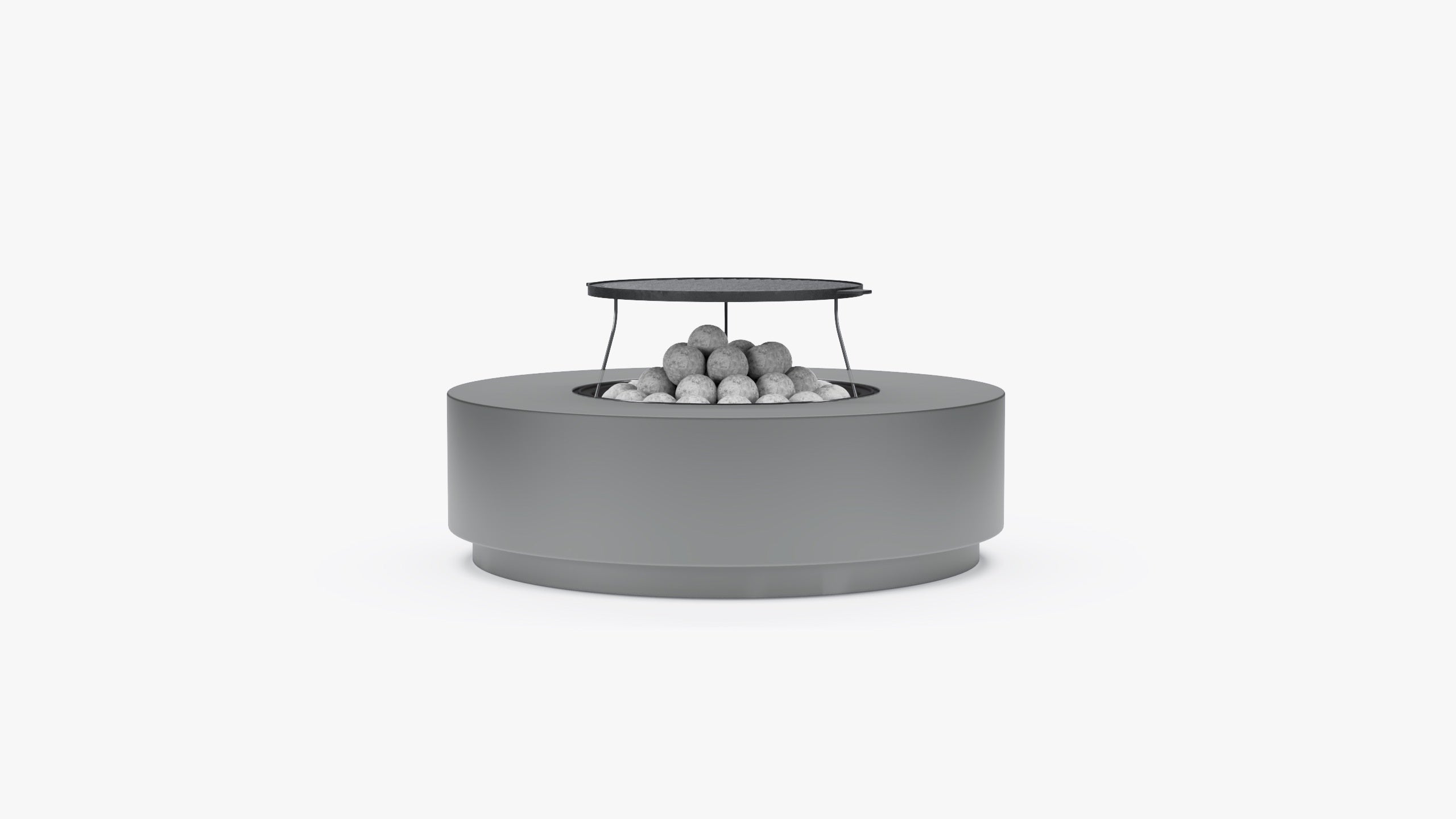 Ensemble de table et foyer en béton rond