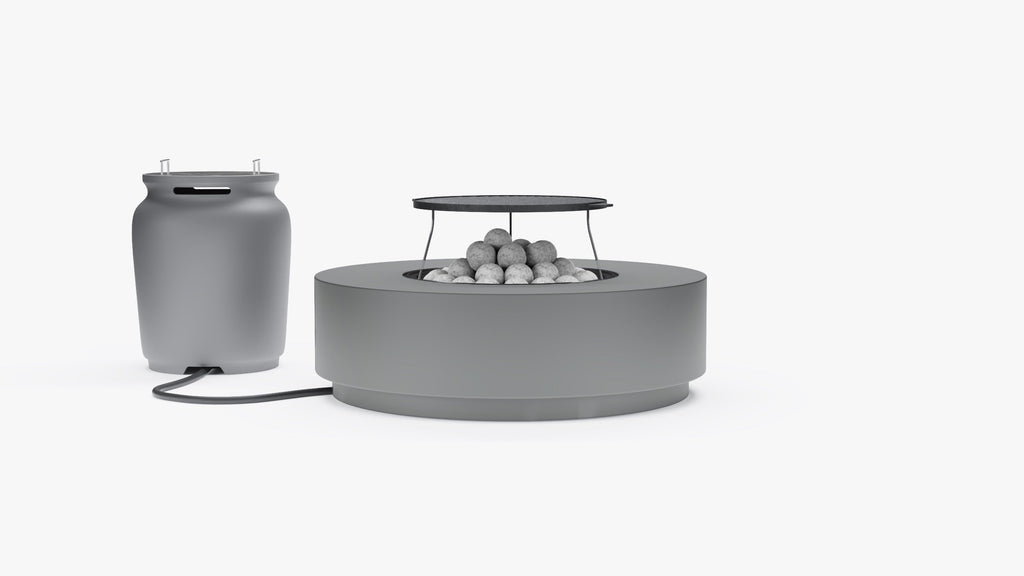 Ensemble de table et foyer en béton avec couvercle pour réservoir de propane - Rond