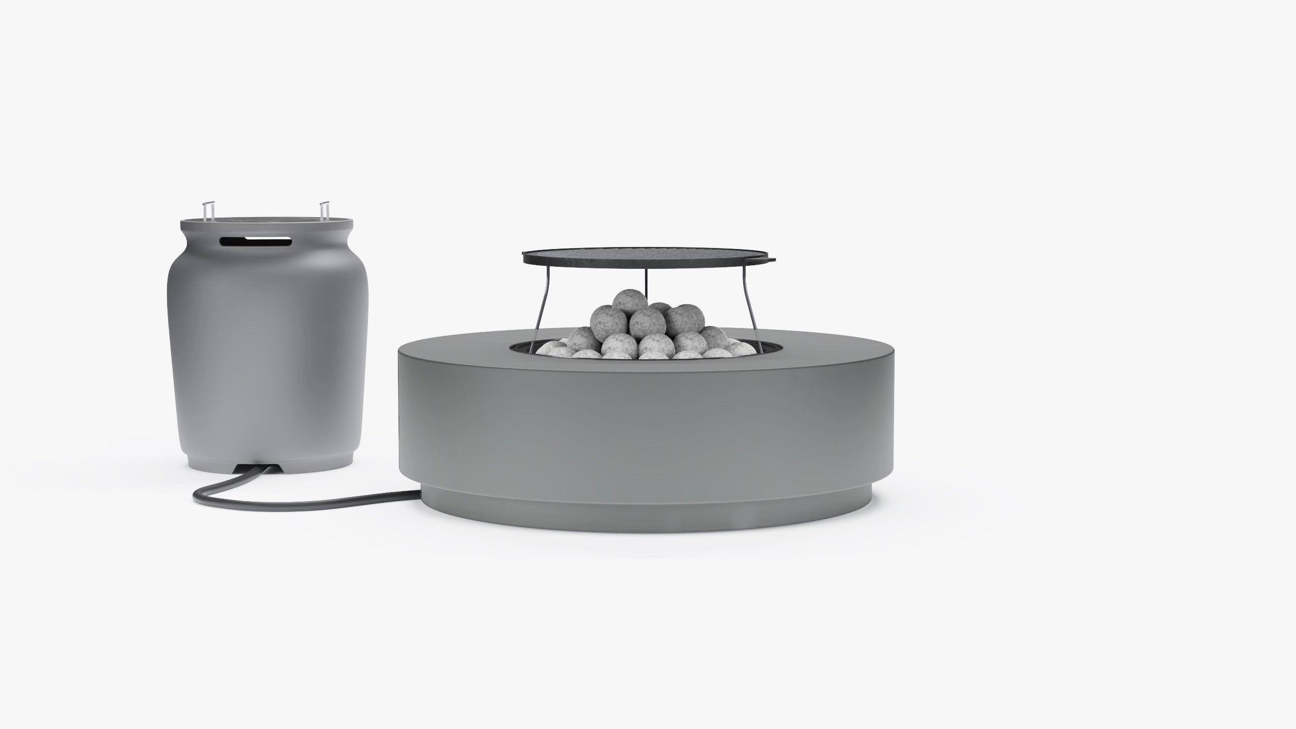 Ensemble de table et foyer en béton avec couvercle pour réservoir de propane - Rond