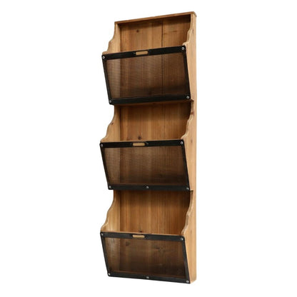 Porte-revues rustique en bois à 3 compartiments