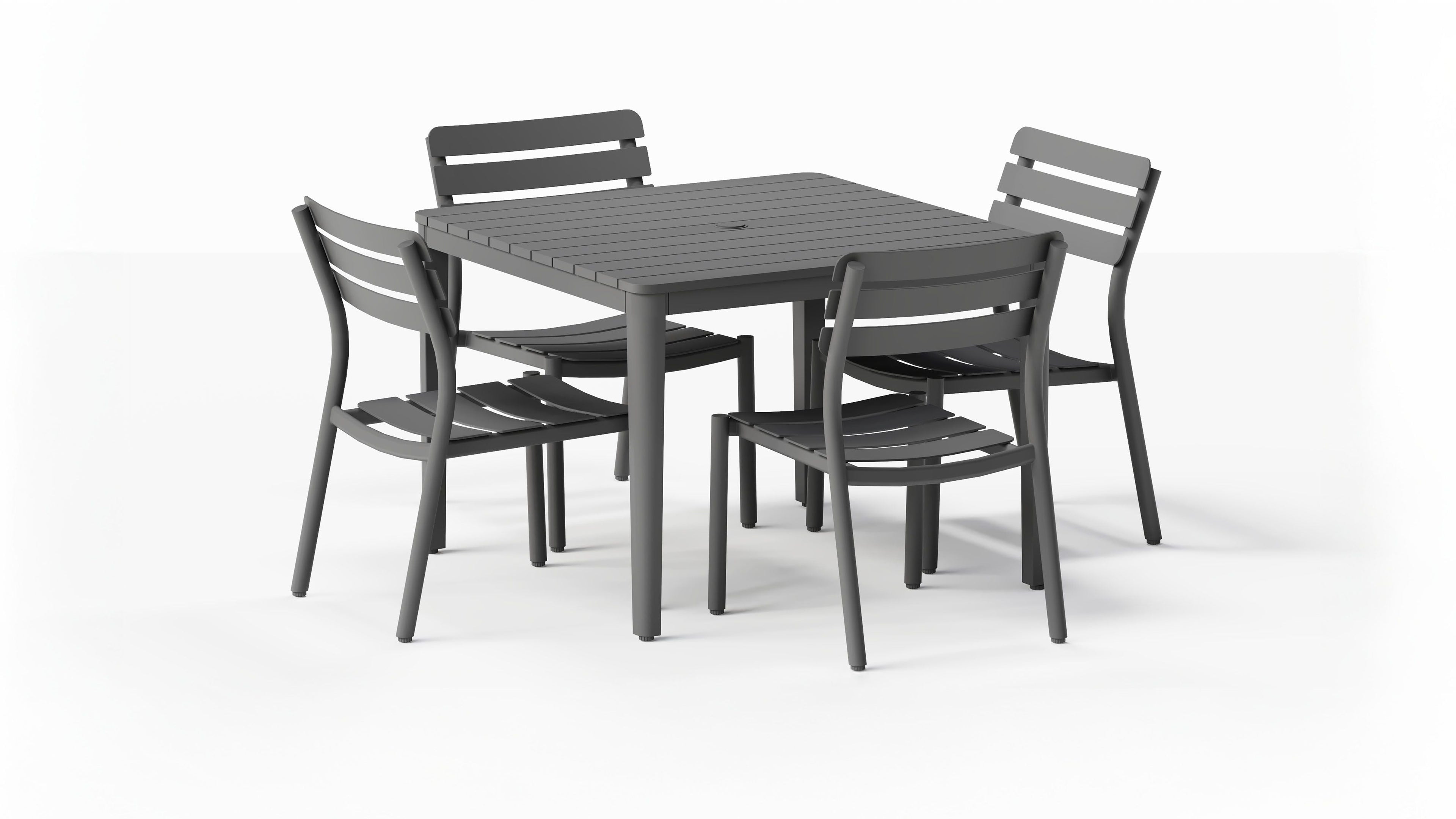 Table à manger carrée d'extérieur en aluminium + 4 chaises sans accoudoirs 595