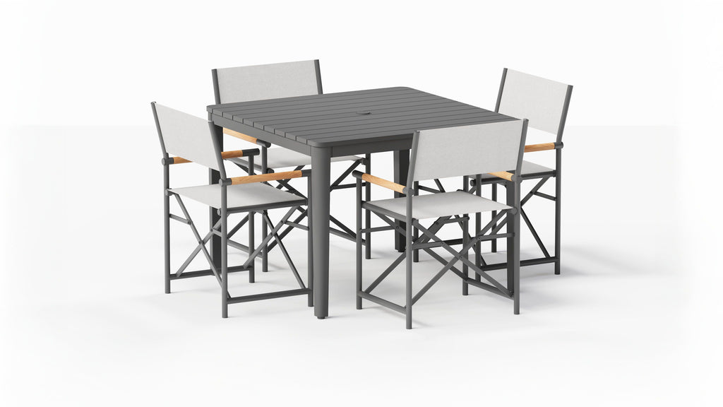 Table à manger carrée d'extérieur en aluminium + 4 chaises de réalisateur en aluminium