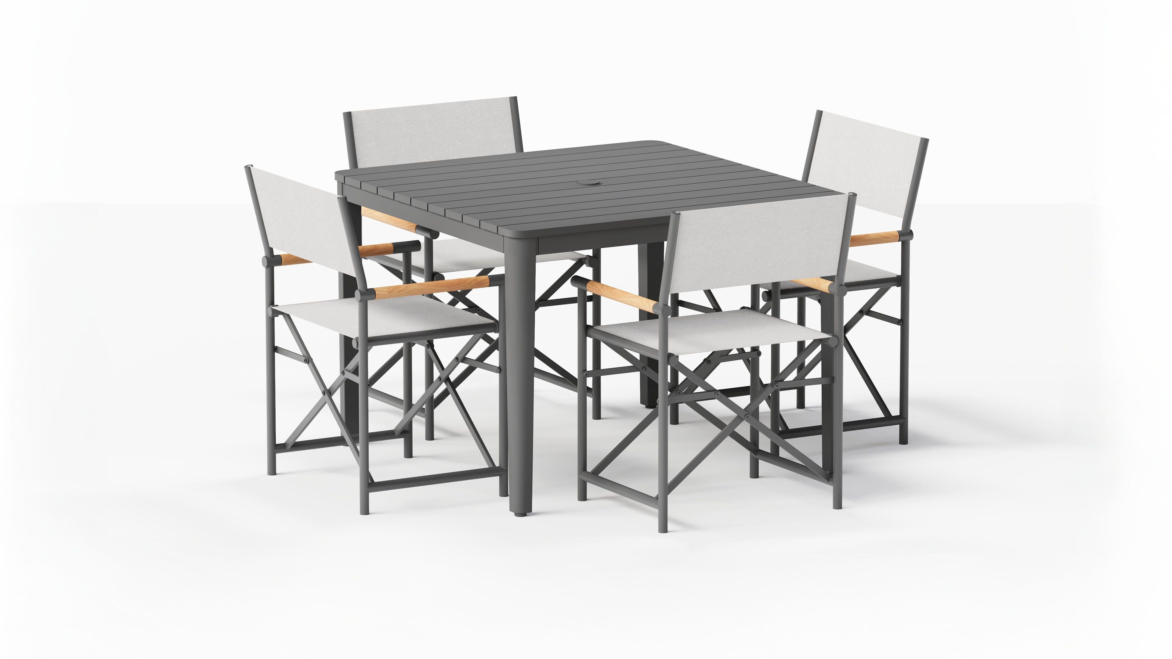 Table à manger carrée d'extérieur en aluminium + 4 chaises de réalisateur en aluminium