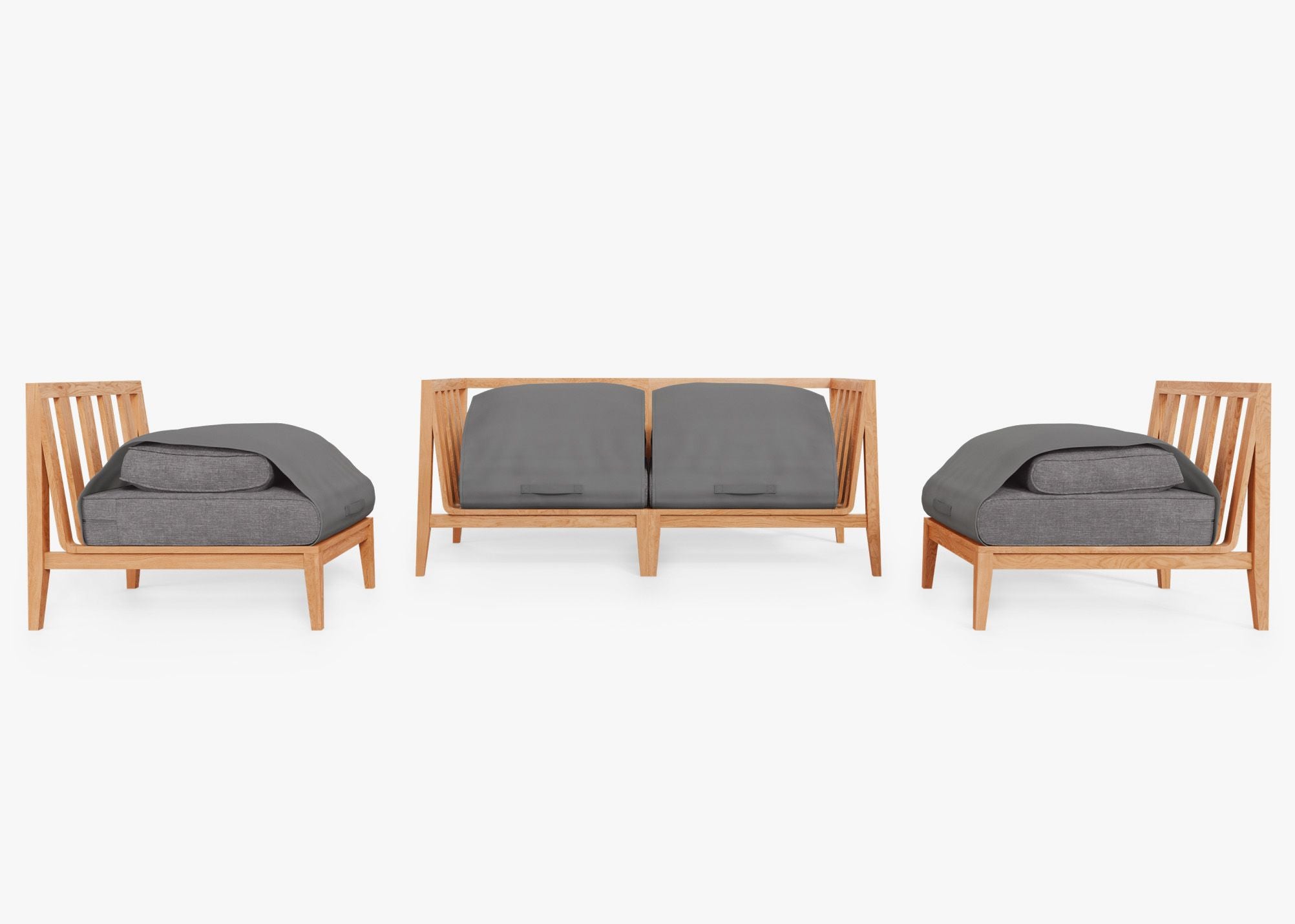 Canapé d'extérieur en teck avec fauteuils sans accoudoirs - 4 places
