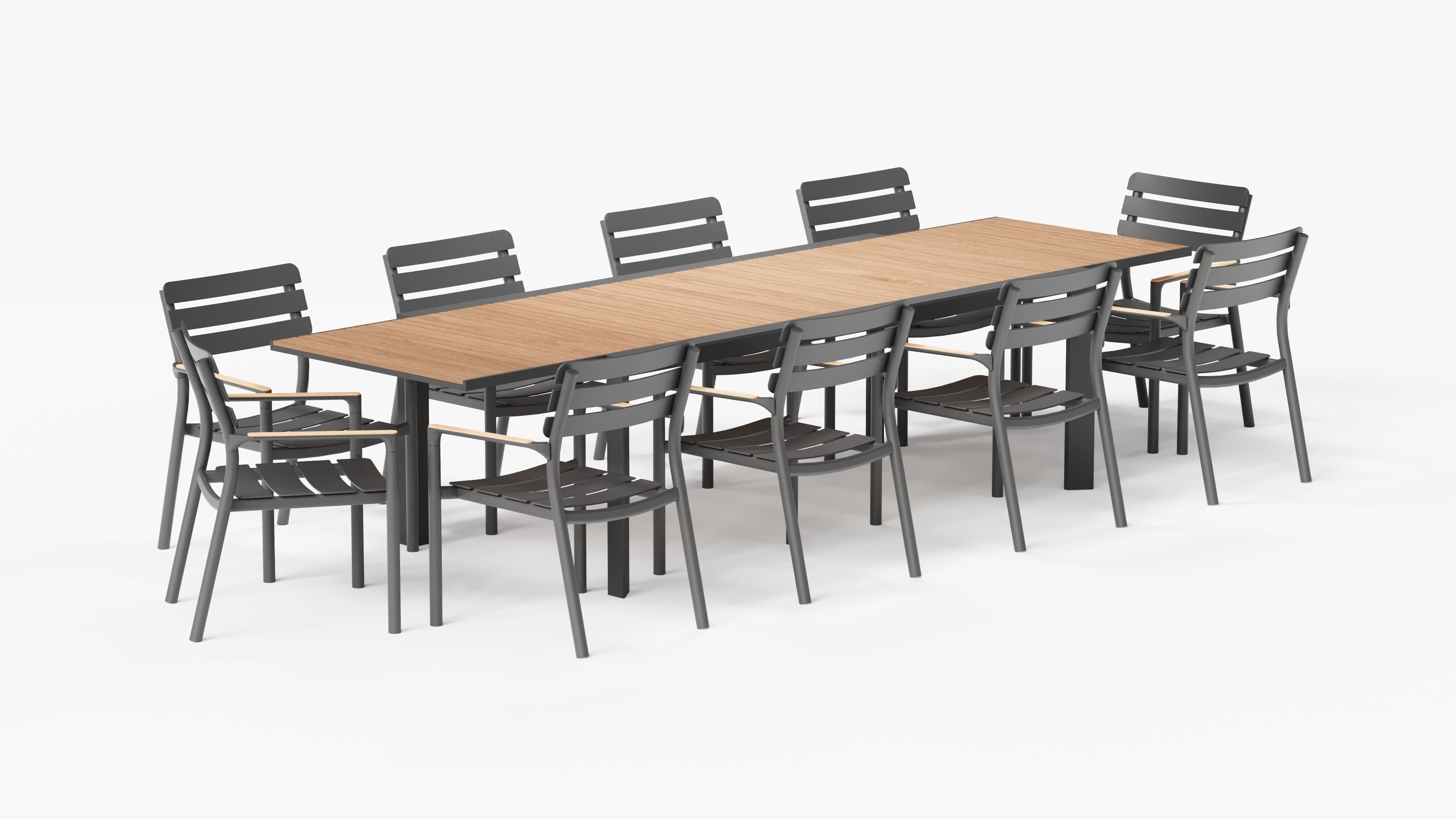 Table à manger extensible d'extérieur en teck et aluminium + 10 fauteuils 595