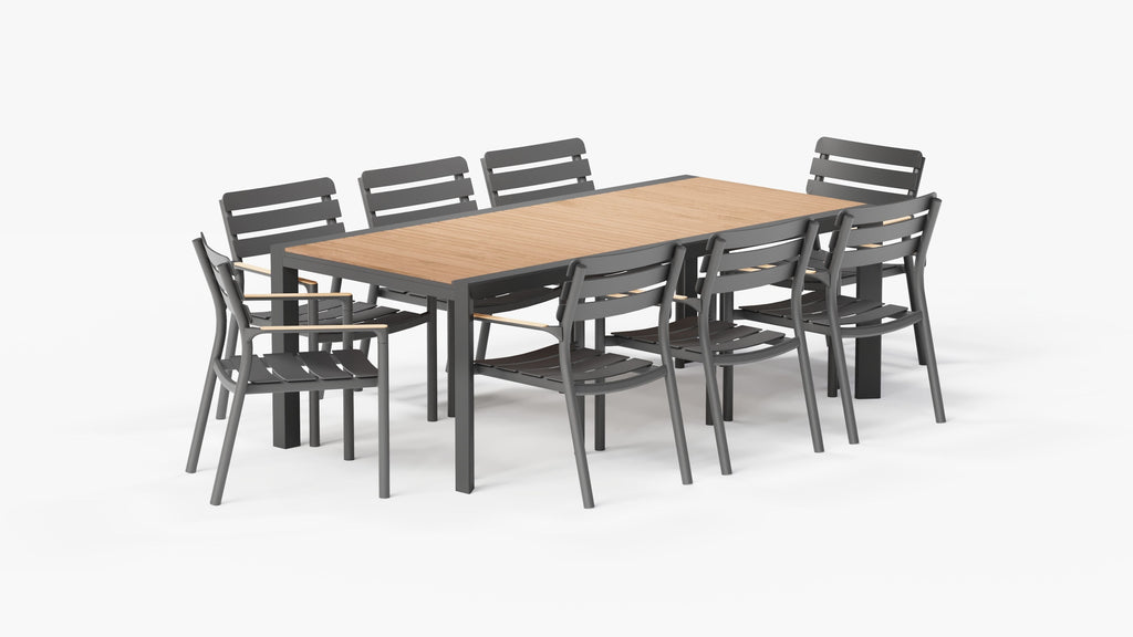 Table à manger extensible d'extérieur en teck et aluminium + 8 fauteuils 595