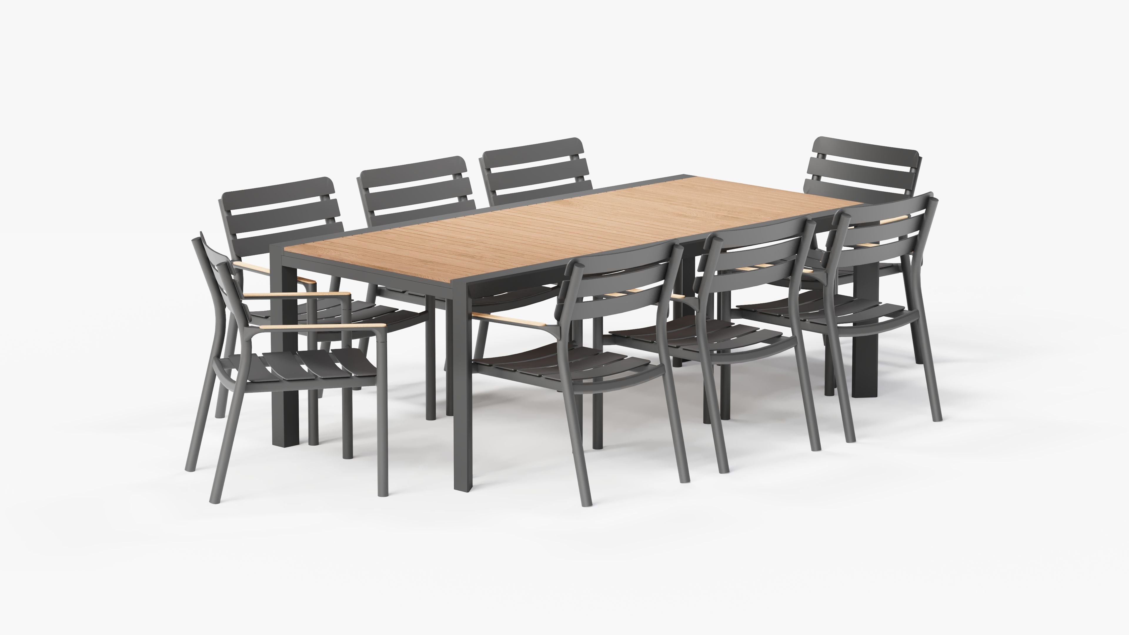 Table à manger extensible d'extérieur en teck et aluminium + 8 fauteuils 595