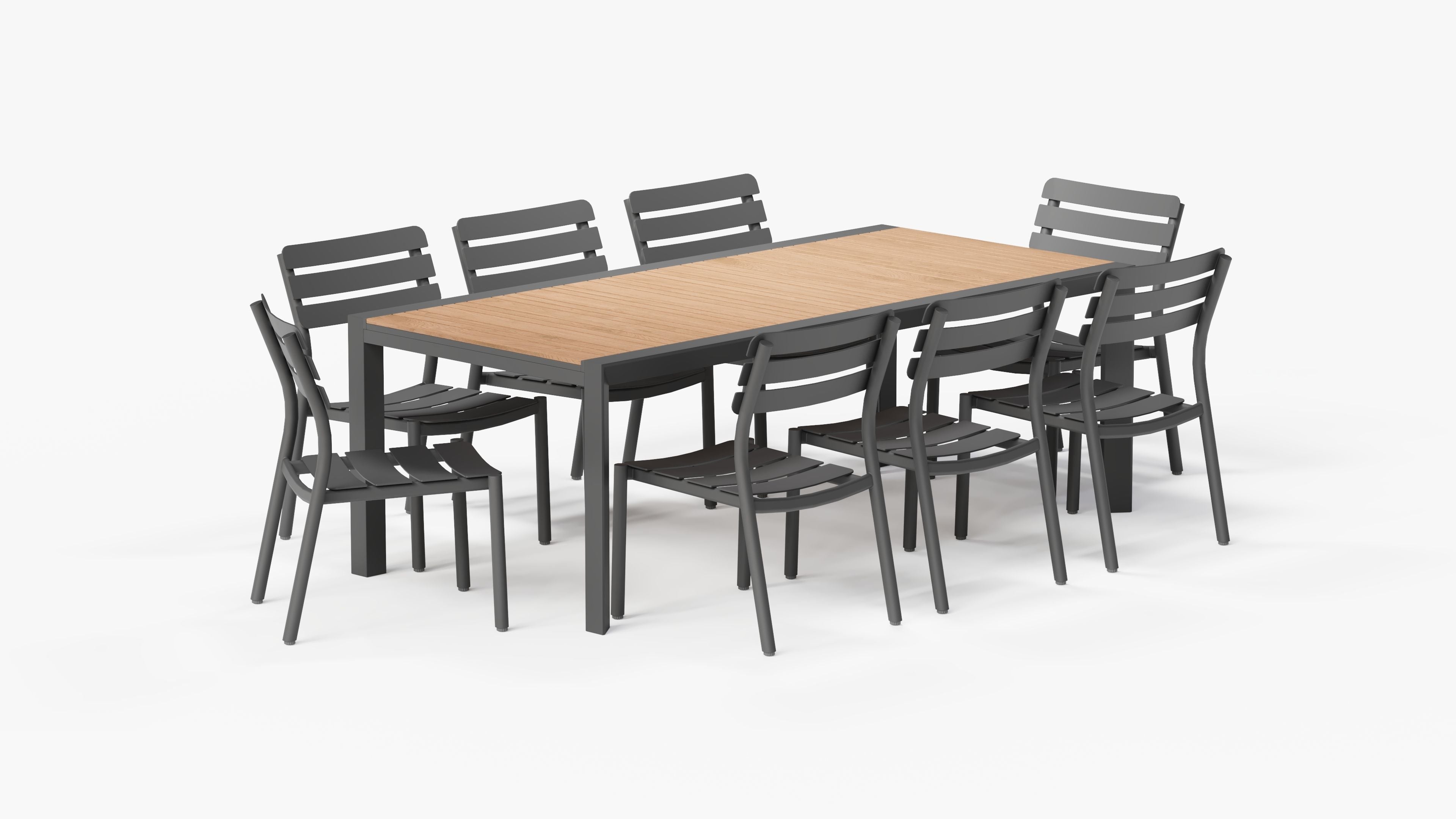 Table à manger extensible d'extérieur en teck et aluminium + 8 chaises sans accoudoirs 595