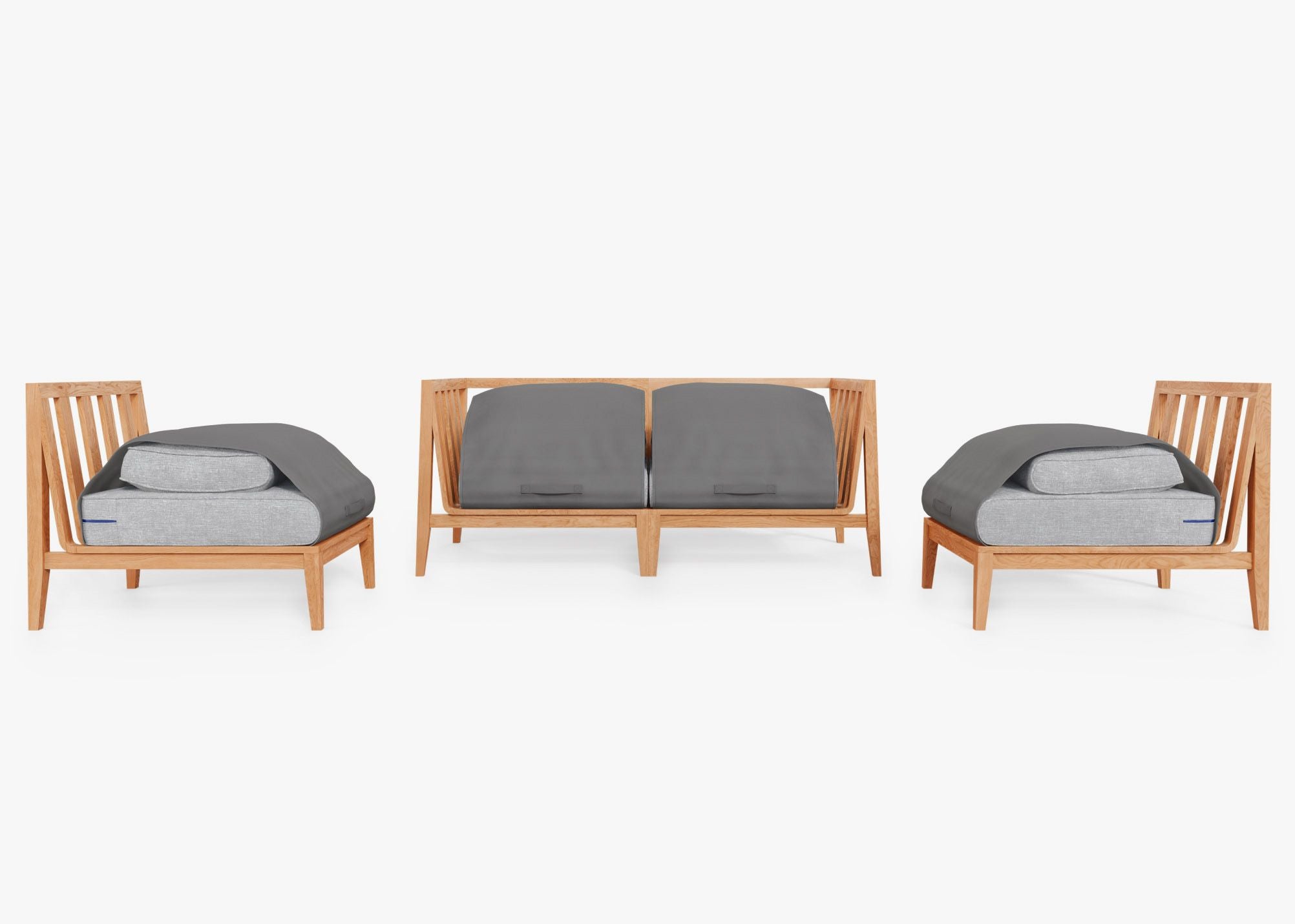 Canapé d'extérieur en teck avec fauteuils sans accoudoirs - 4 places