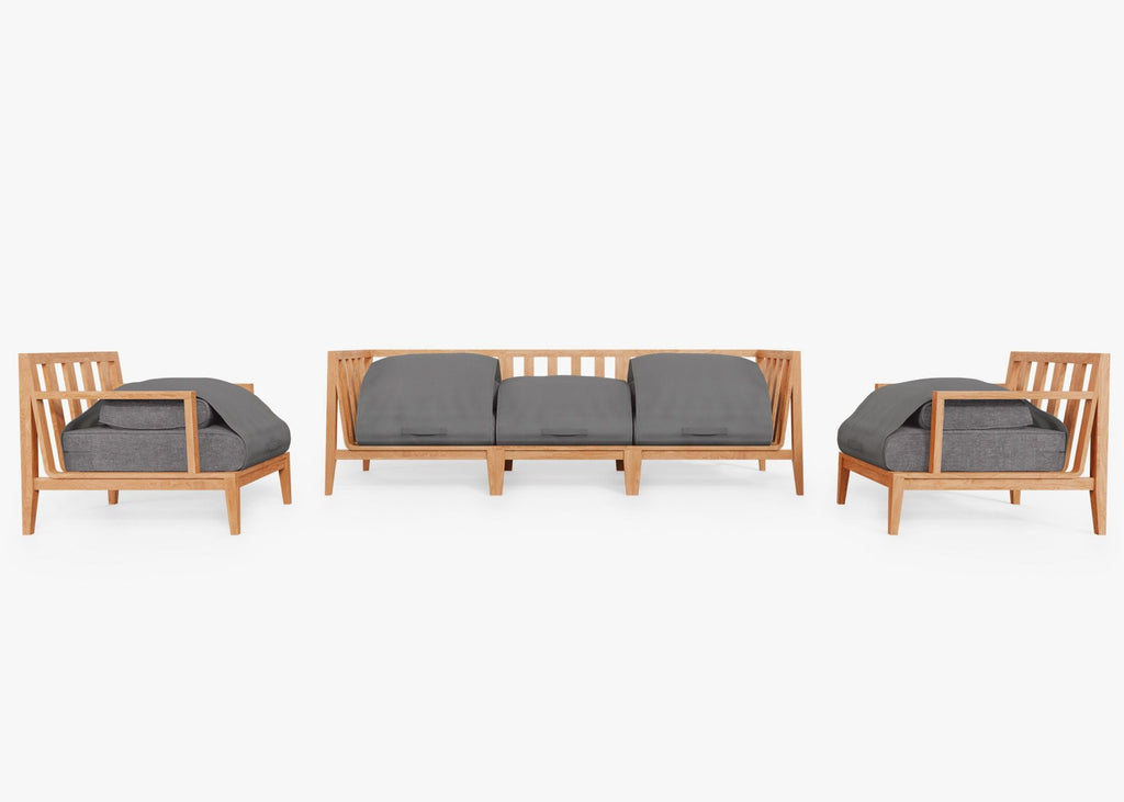 Canapé d'extérieur en teck avec fauteuils - 5 places