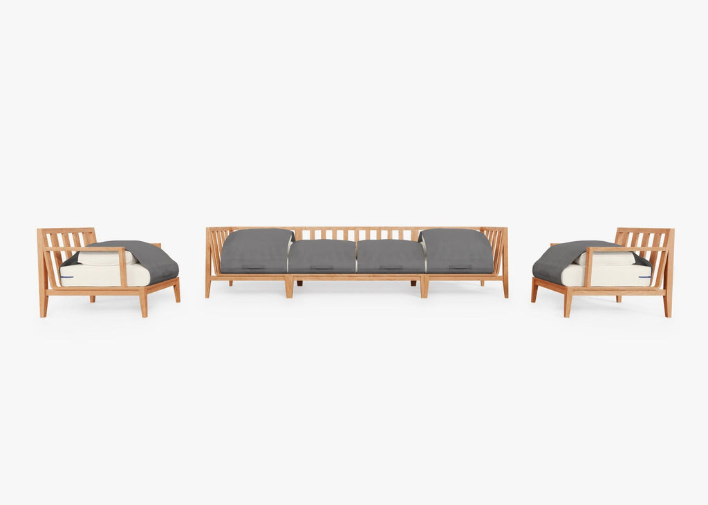 Canapé d'extérieur en teck avec fauteuils - 6 places