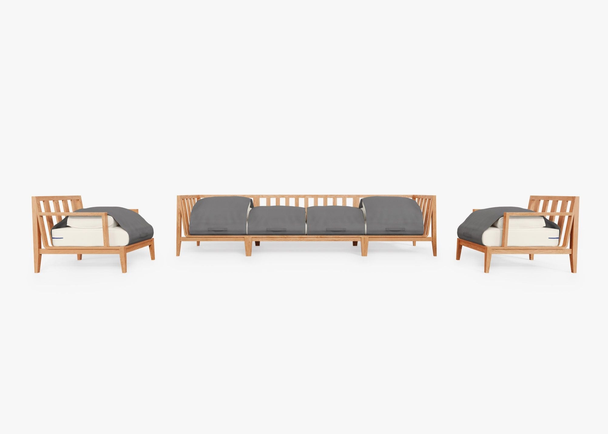 Canapé d'extérieur en teck avec fauteuils - 6 places