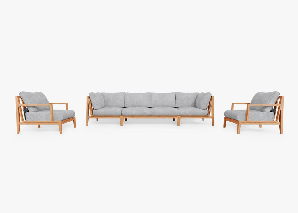Canapé d'extérieur en teck avec fauteuils - 6 places