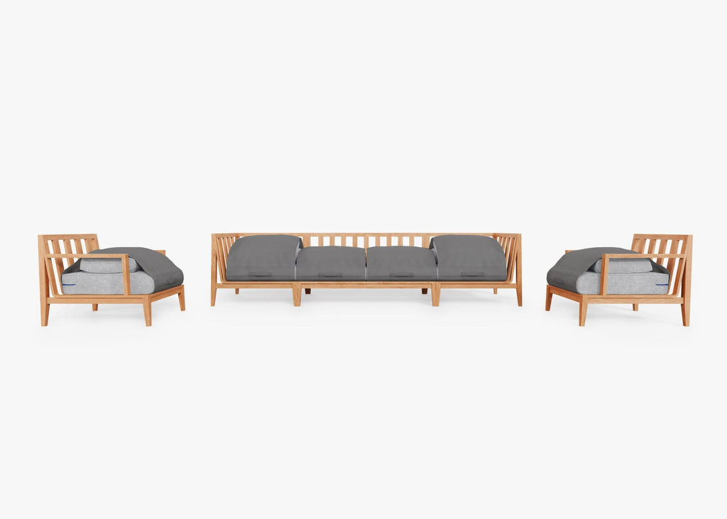 Canapé d'extérieur en teck avec fauteuils - 6 places