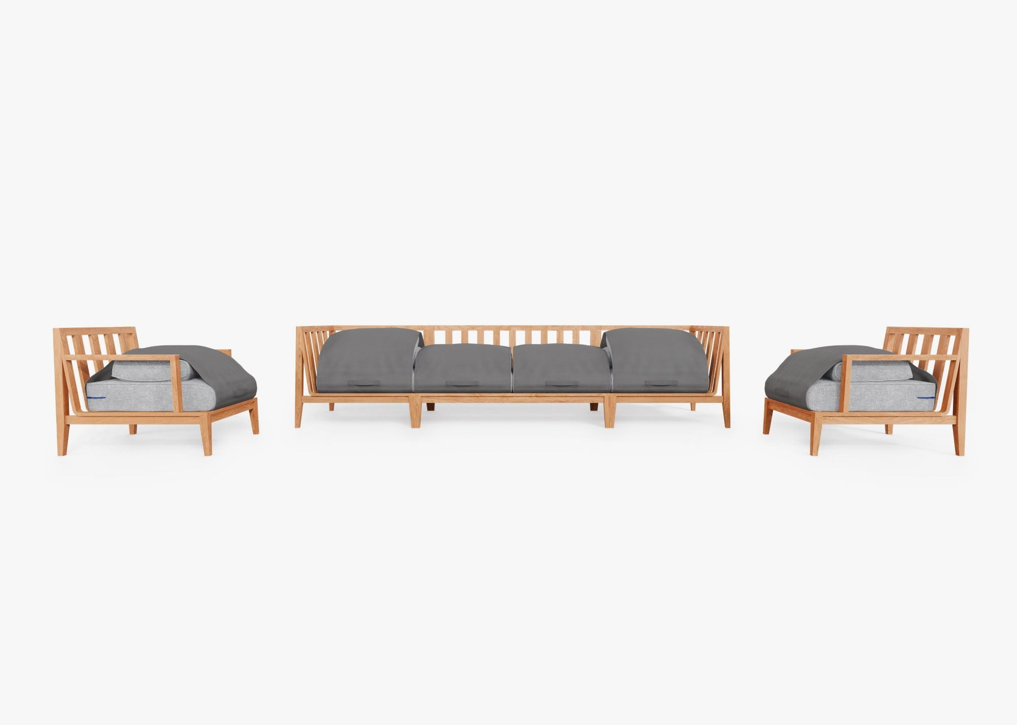 Canapé d'extérieur en teck avec fauteuils - 6 places