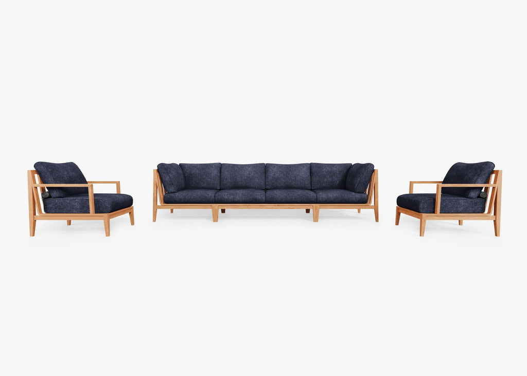 Canapé d'extérieur en teck avec fauteuils - 6 places