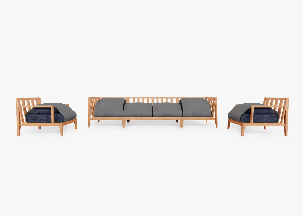 Canapé d'extérieur en teck avec fauteuils - 6 places