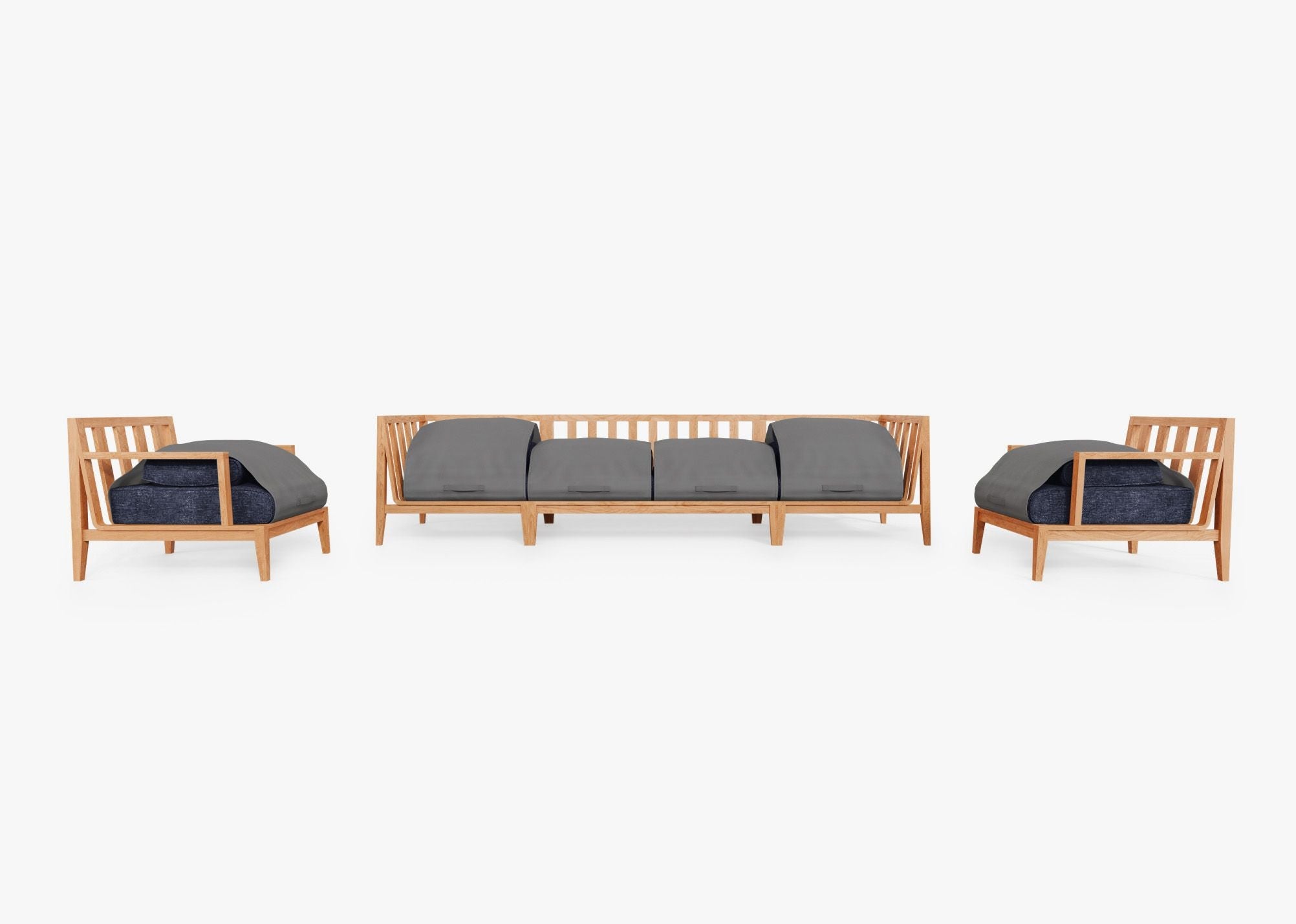 Canapé d'extérieur en teck avec fauteuils - 6 places