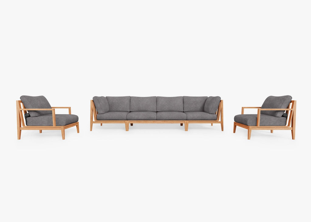 Canapé d'extérieur en teck avec fauteuils - 6 places