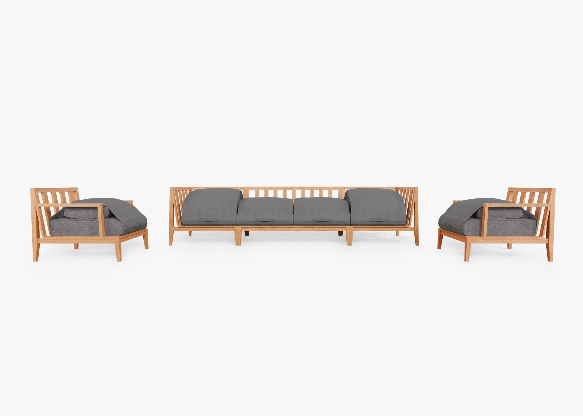 Canapé d'extérieur en teck avec fauteuils - 6 places