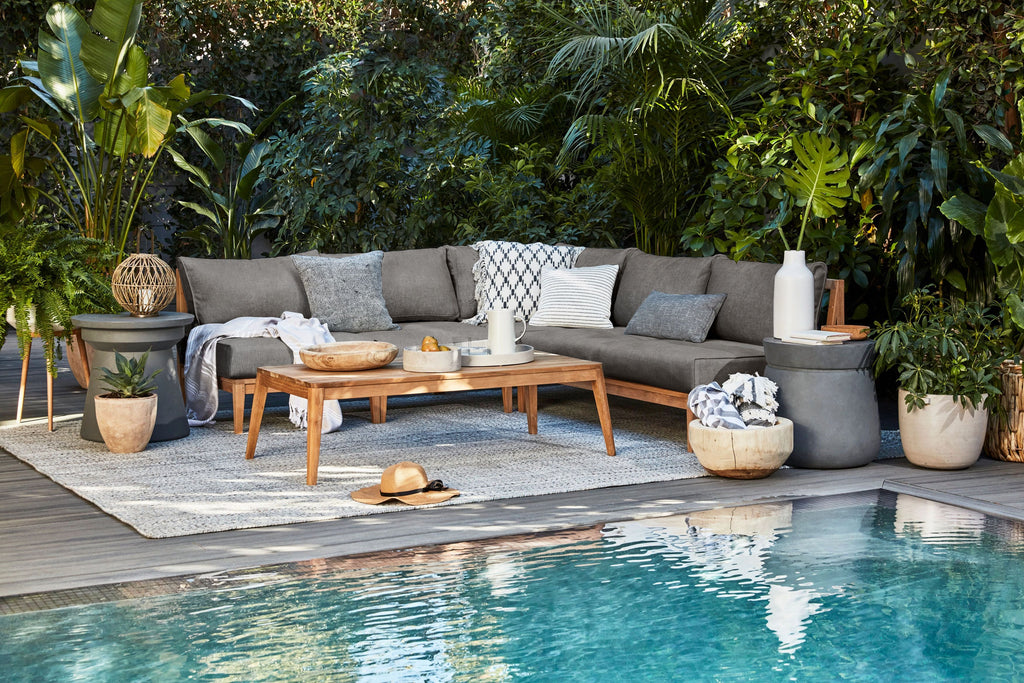Canapé d'extérieur en teck avec fauteuils sans accoudoirs - 4 places