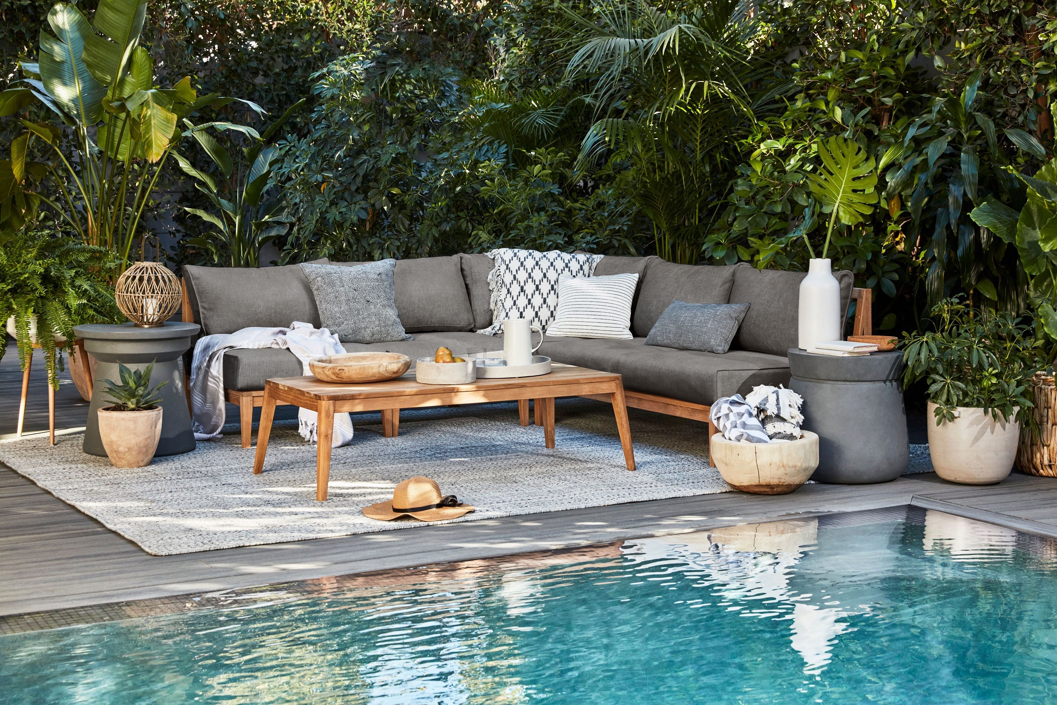 Canapé d'extérieur en teck avec fauteuils - 5 places
