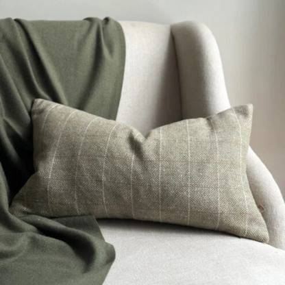 Coussin en tweed vert olive