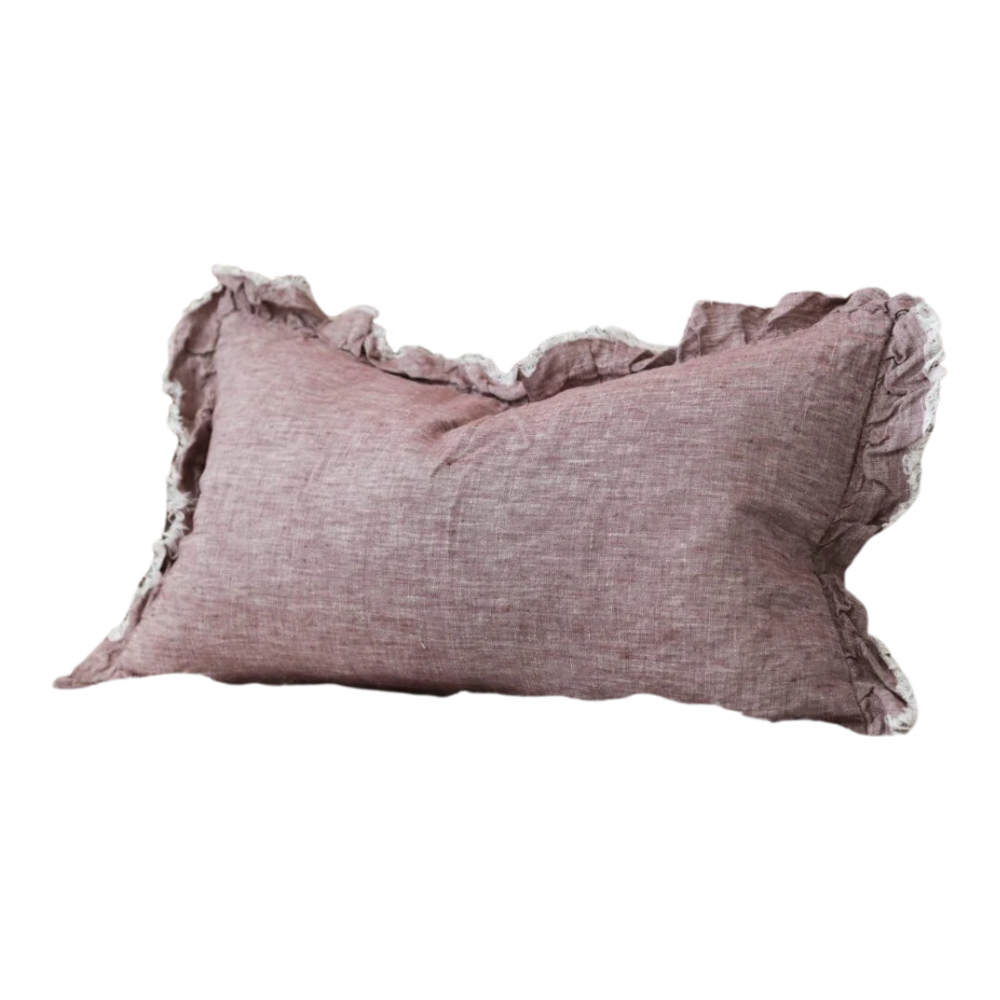 Coussin prune lavée
