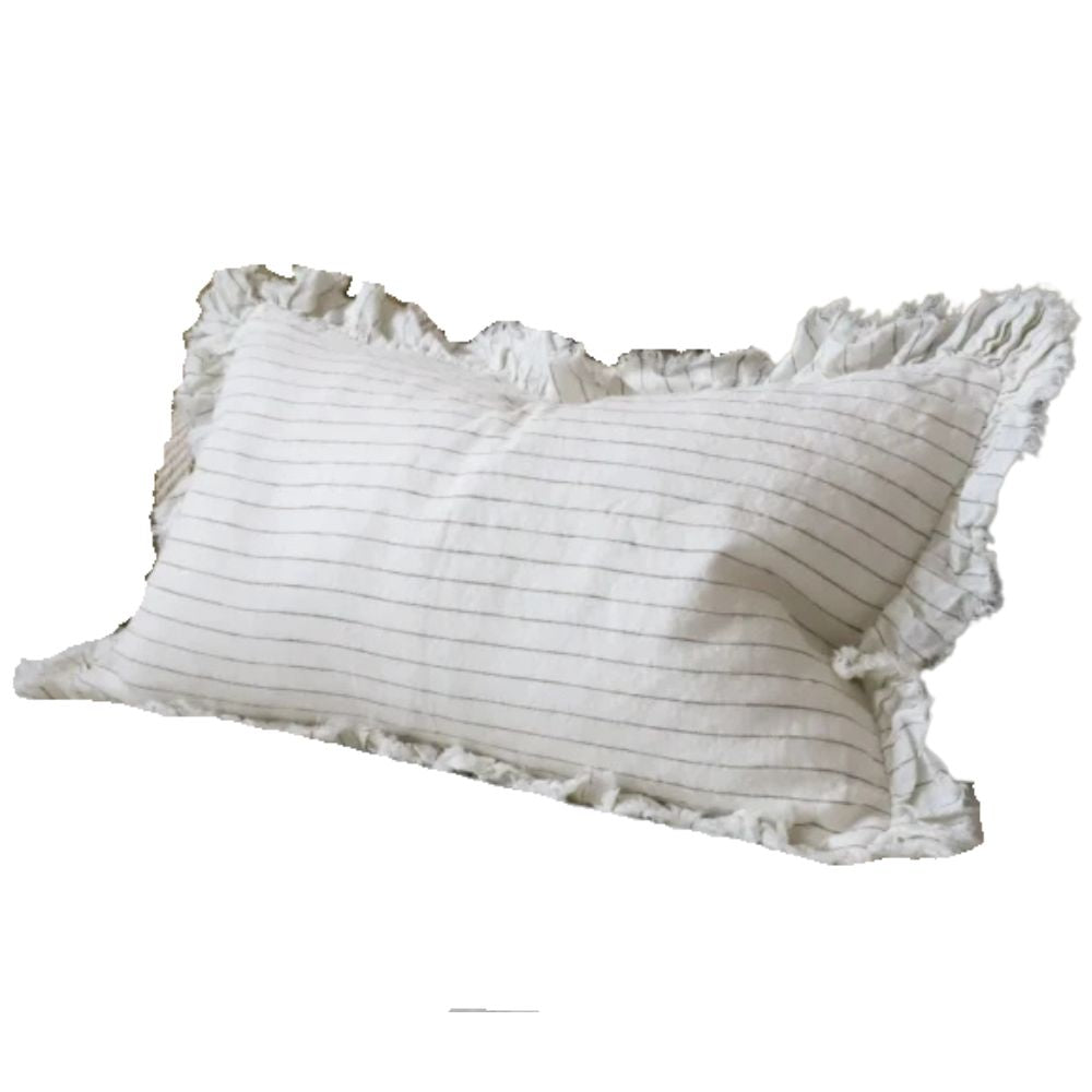 Coussin à volants à fines rayures olive