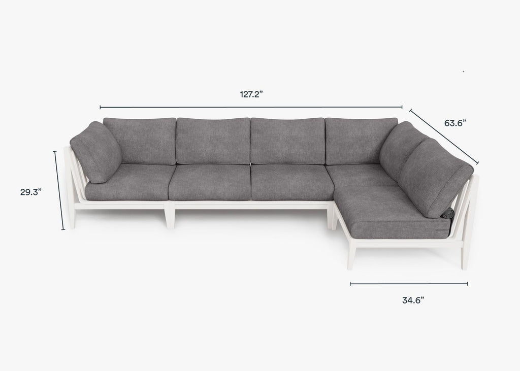 Canapé d'extérieur sectionnel en aluminium blanc - 5 places